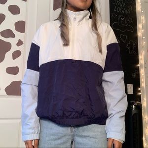 White and Blue Retro Half-Zipped Windbreaker